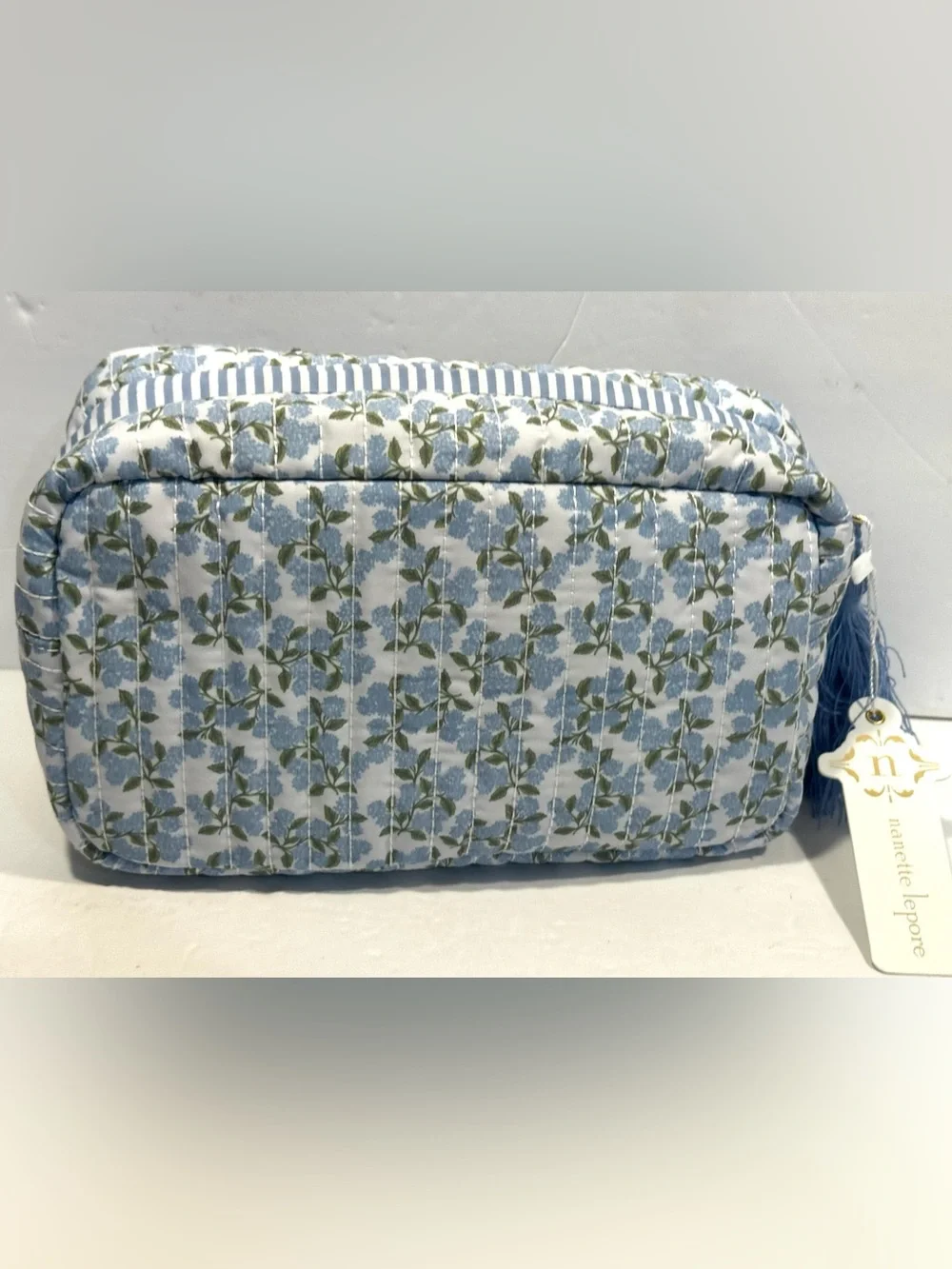 Nanette Lepore Blue Floral Quilted Cosmetic Pouch/ Bag